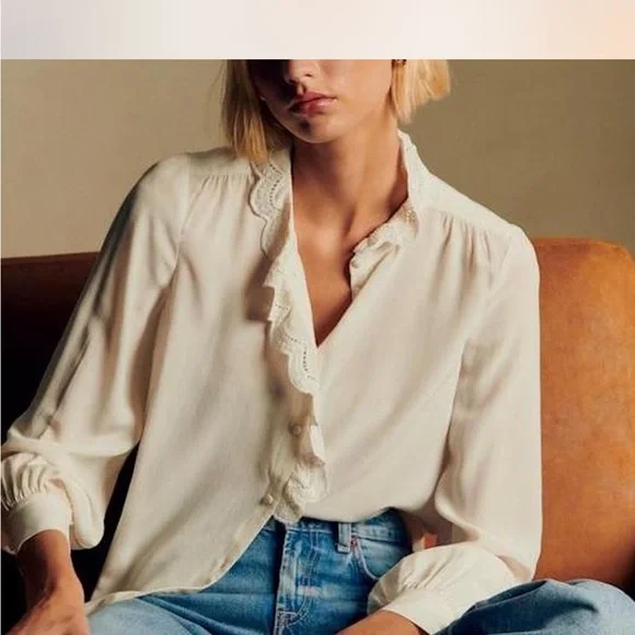Sezane chlo top in cream - Picture 1 of 5